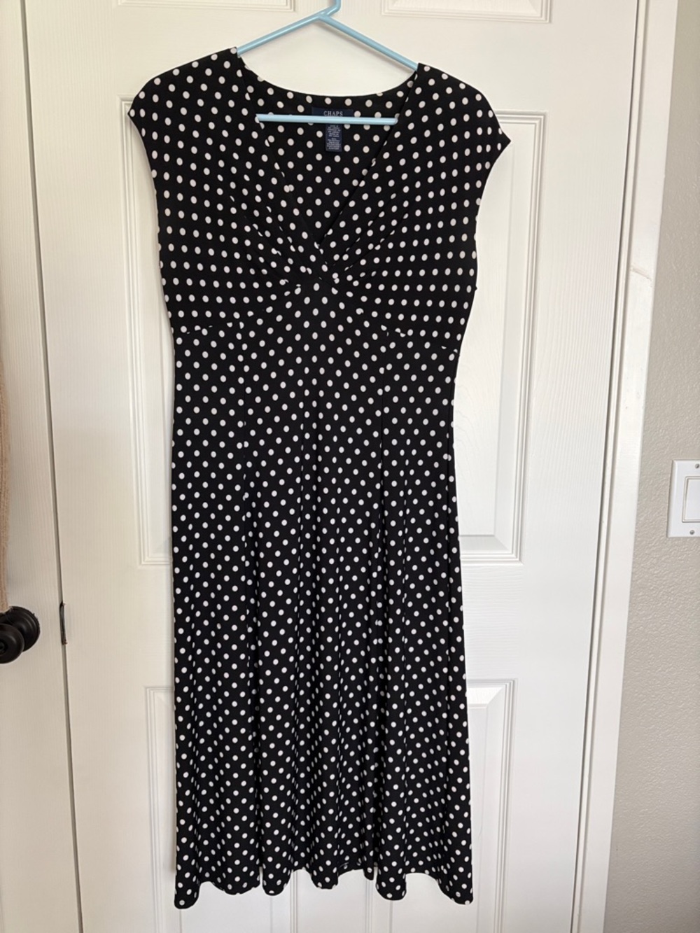 Chaps Black Dress with White Polka Dots - Midi Fit-and-Flare